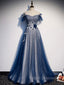 Blue Tulle Lace Long Formal Prom Dress, Blue Tulle Lace Bridesmaid Dress