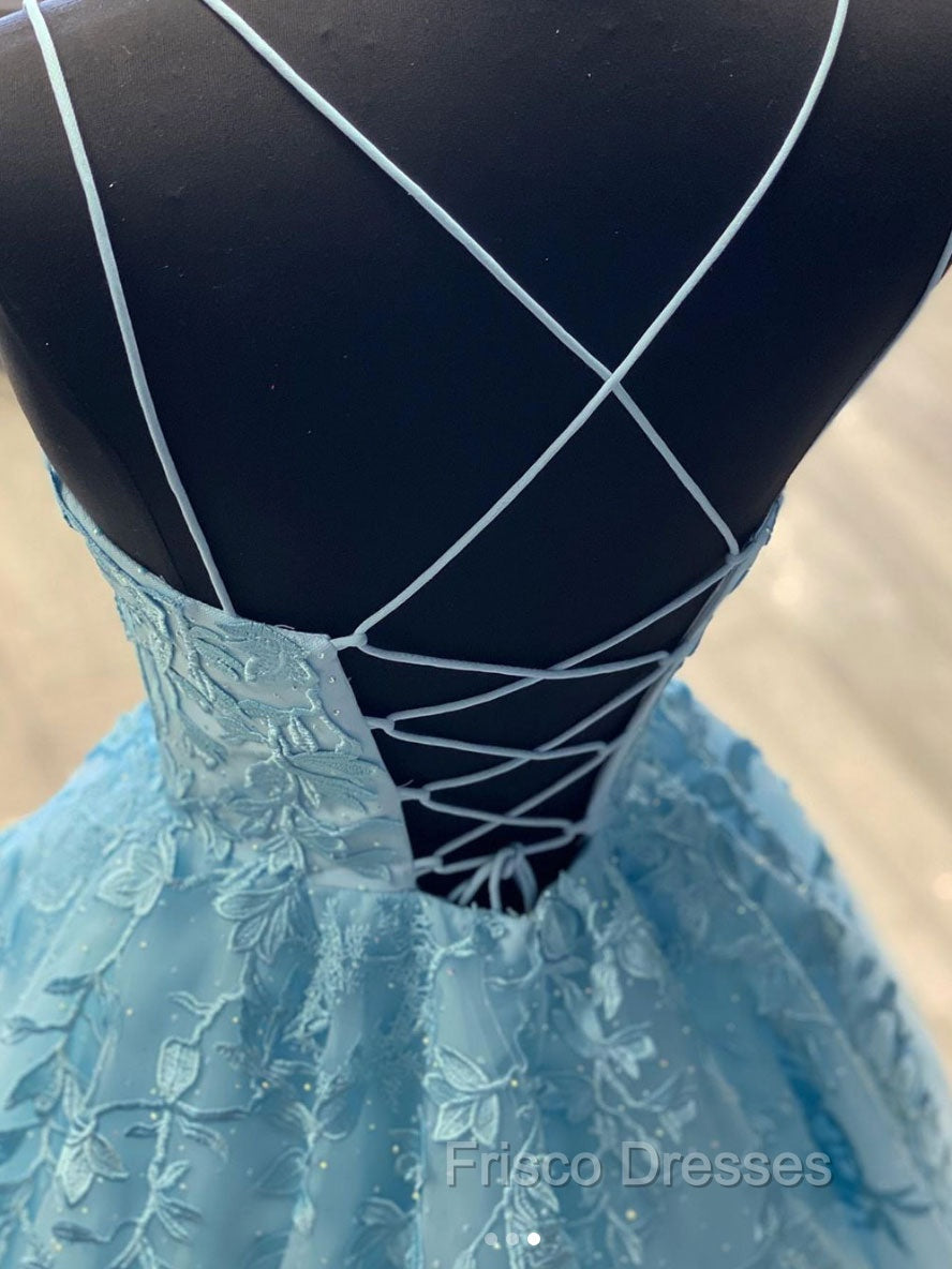 Blue Tulle Lace Long Formal Prom Dress Blue Tulle Lace Evening Dress Secondary image