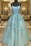 Blue Tulle Lace Long Formal Prom Dress Blue Tulle Lace Evening Dress