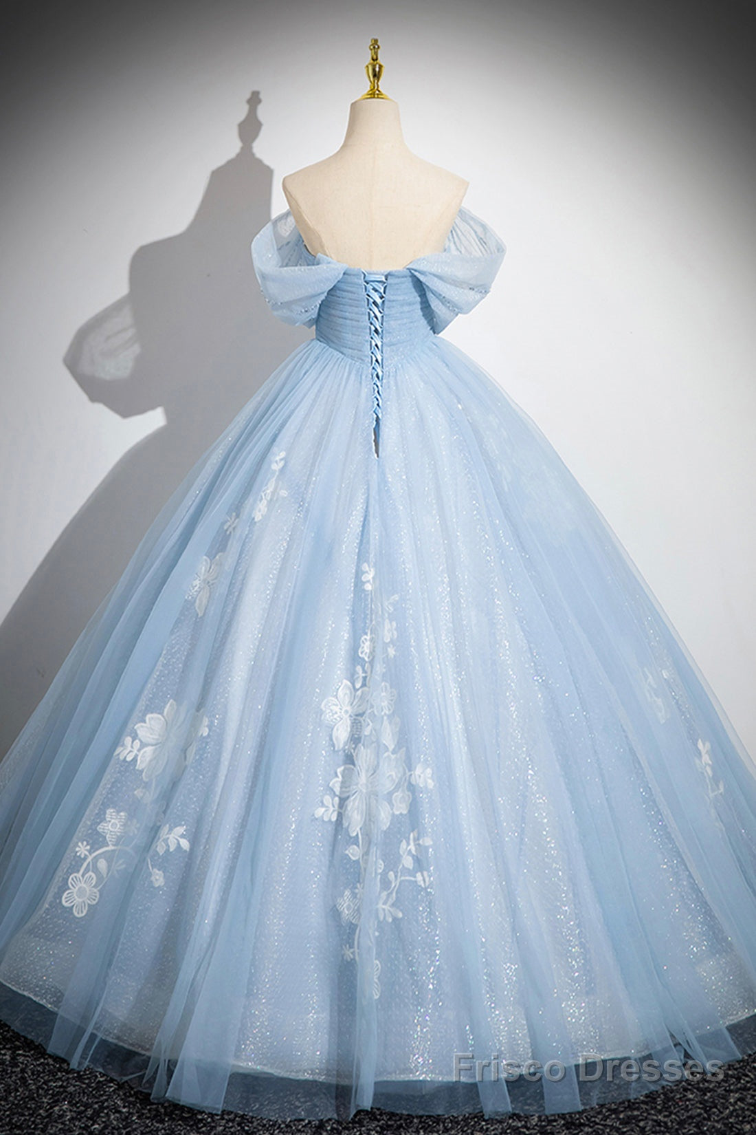Blue Tulle Lace Long Prom Dress, Off The Shoulder Evening Party Dress Secondary image