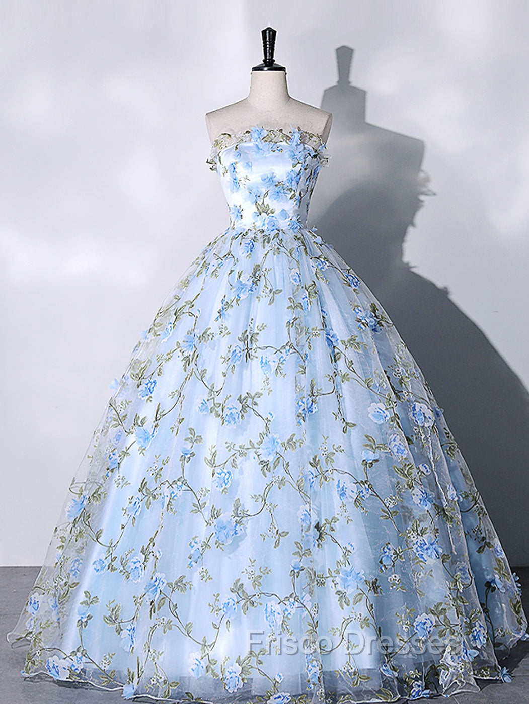 Blue Tulle Lace Long Formal Prom Dress, Ball Gown Blue Sweet 16 Dress