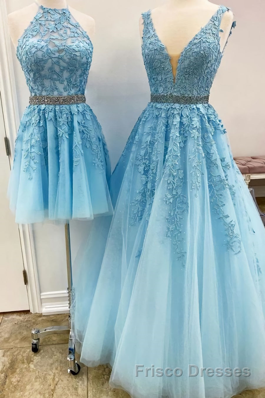 Blue Tulle Lace Formal Prom Dresses, Blue Tulle Lace Formal Evening Dresses Secondary image