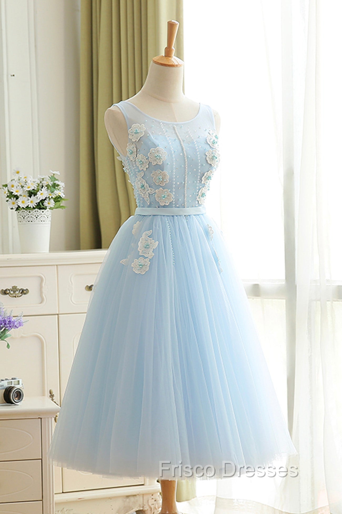 Blue Tulle Lace Short Formal Prom Dress, A-Line Homecoming Party Dress Secondary image