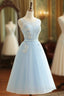 Blue Tulle Lace Short Formal Prom Dress, A-Line Homecoming Party Dress