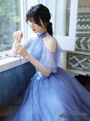 Blue Tulle Lace Short Prom Dress Blue Tulle Cocktail Dress