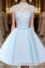 Blue tulle lace short Formal Prom Dresses, blue tulle lace homecoming Dresses
