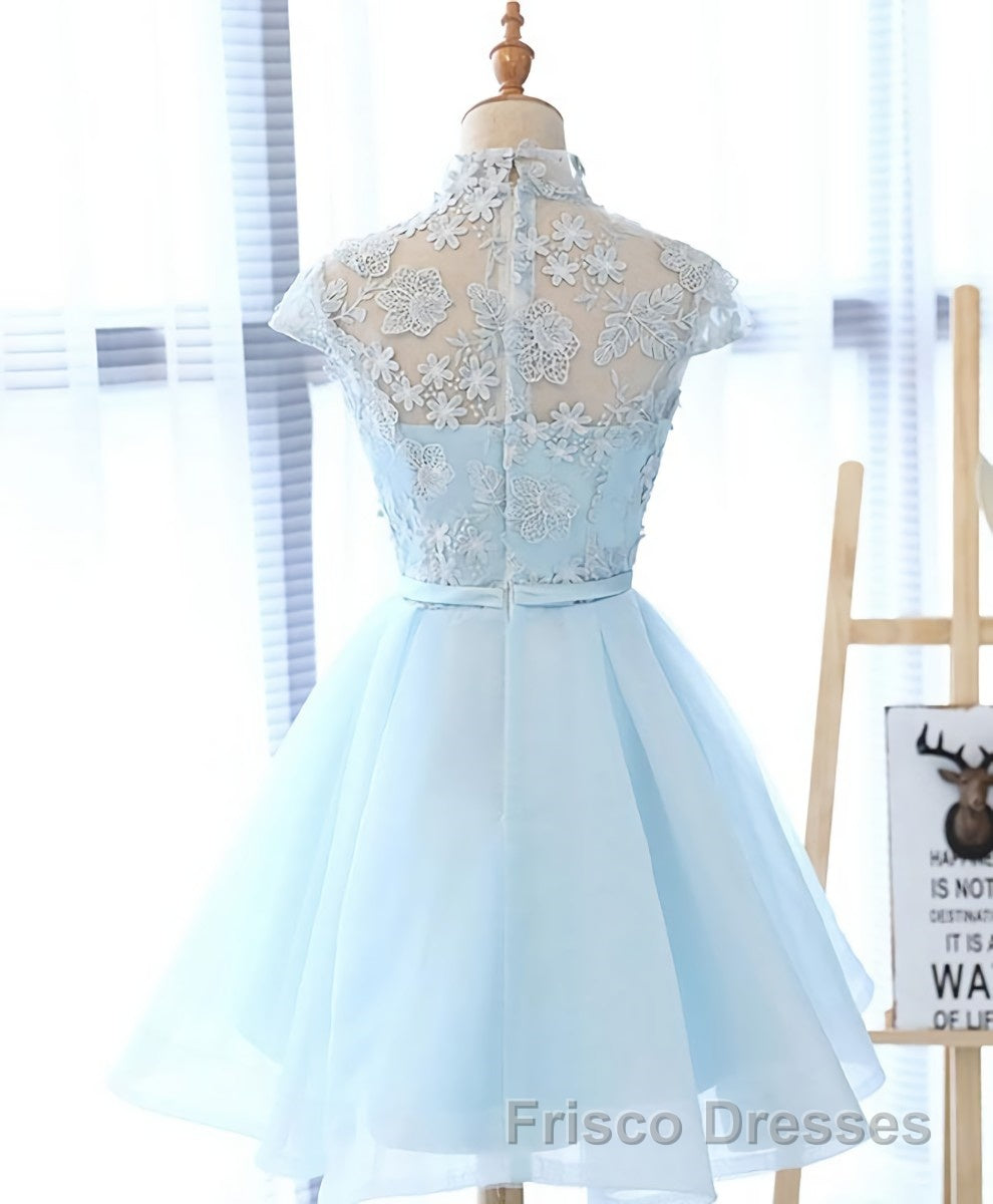 Blue tulle lace short Formal Prom Dresses, blue tulle lace homecoming Dresses Secondary image