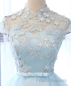 Blue tulle lace short Formal Prom Dresses, blue tulle lace homecoming Dresses