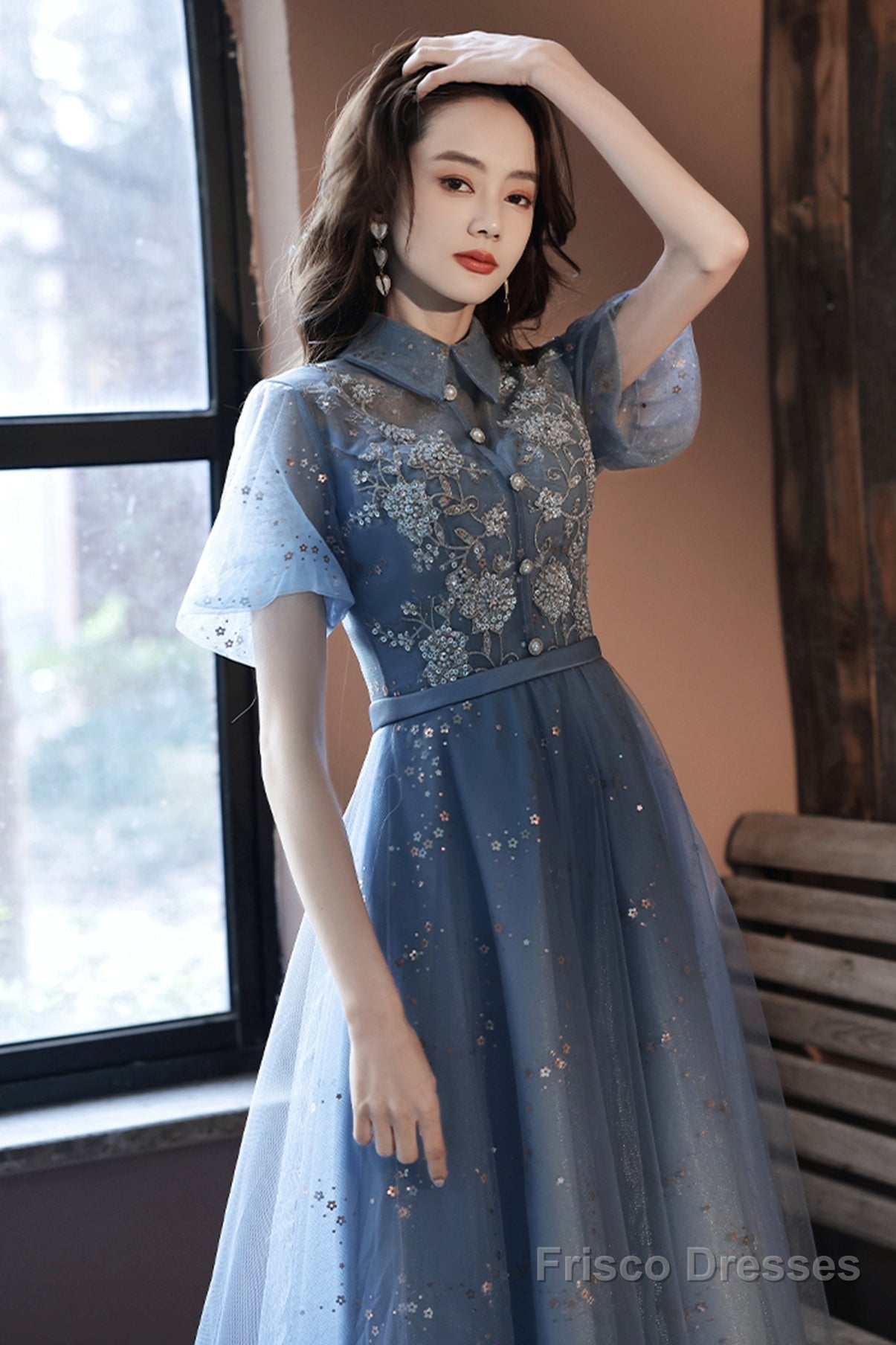 Blue Tulle Lace Short Prom Dresses, A-Line Homecoming Dresses Secondary image