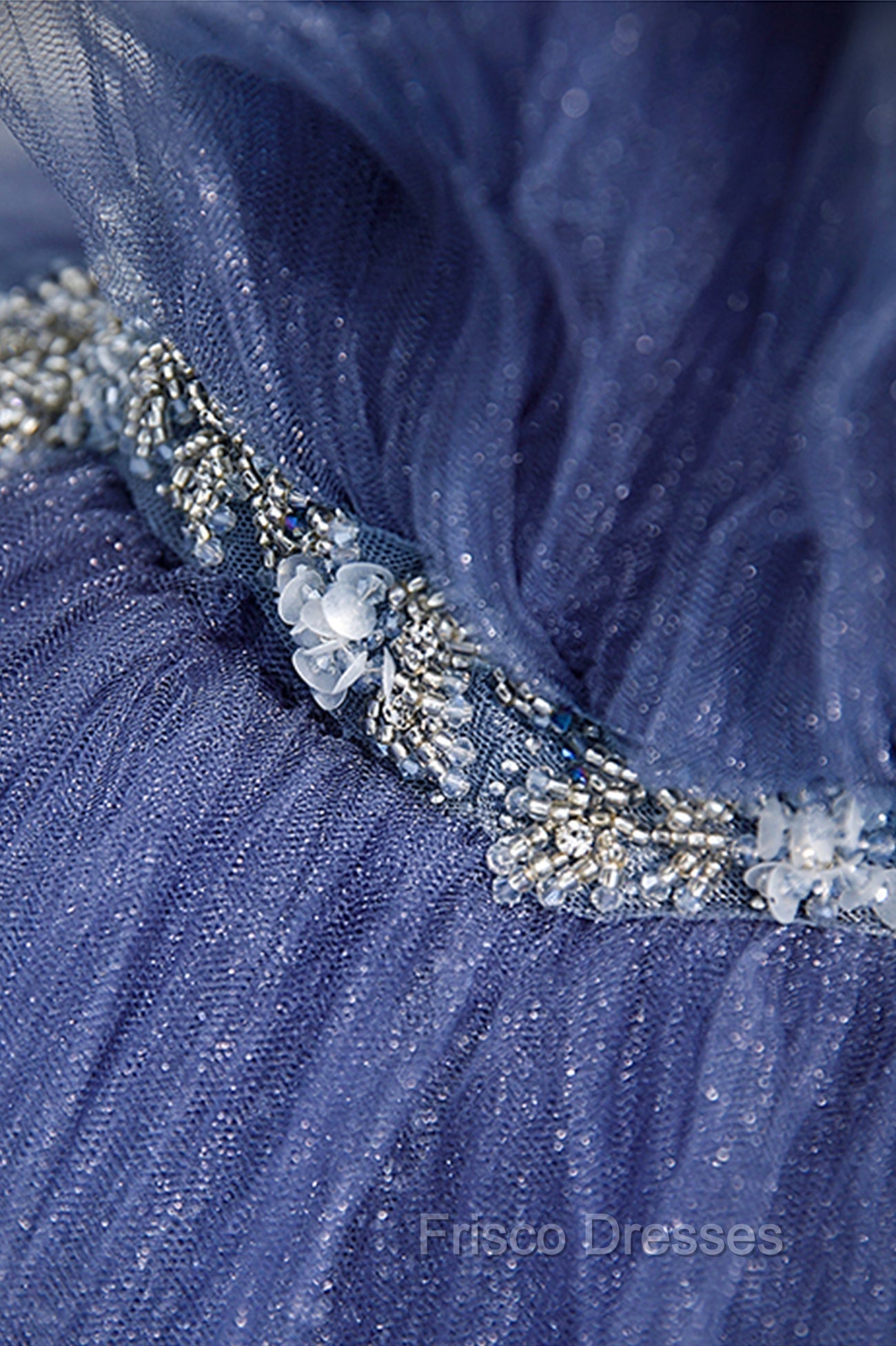 Blue Tulle Layers Long Formal Prom Dress, A-Line Spaghetti Strap Party Dress