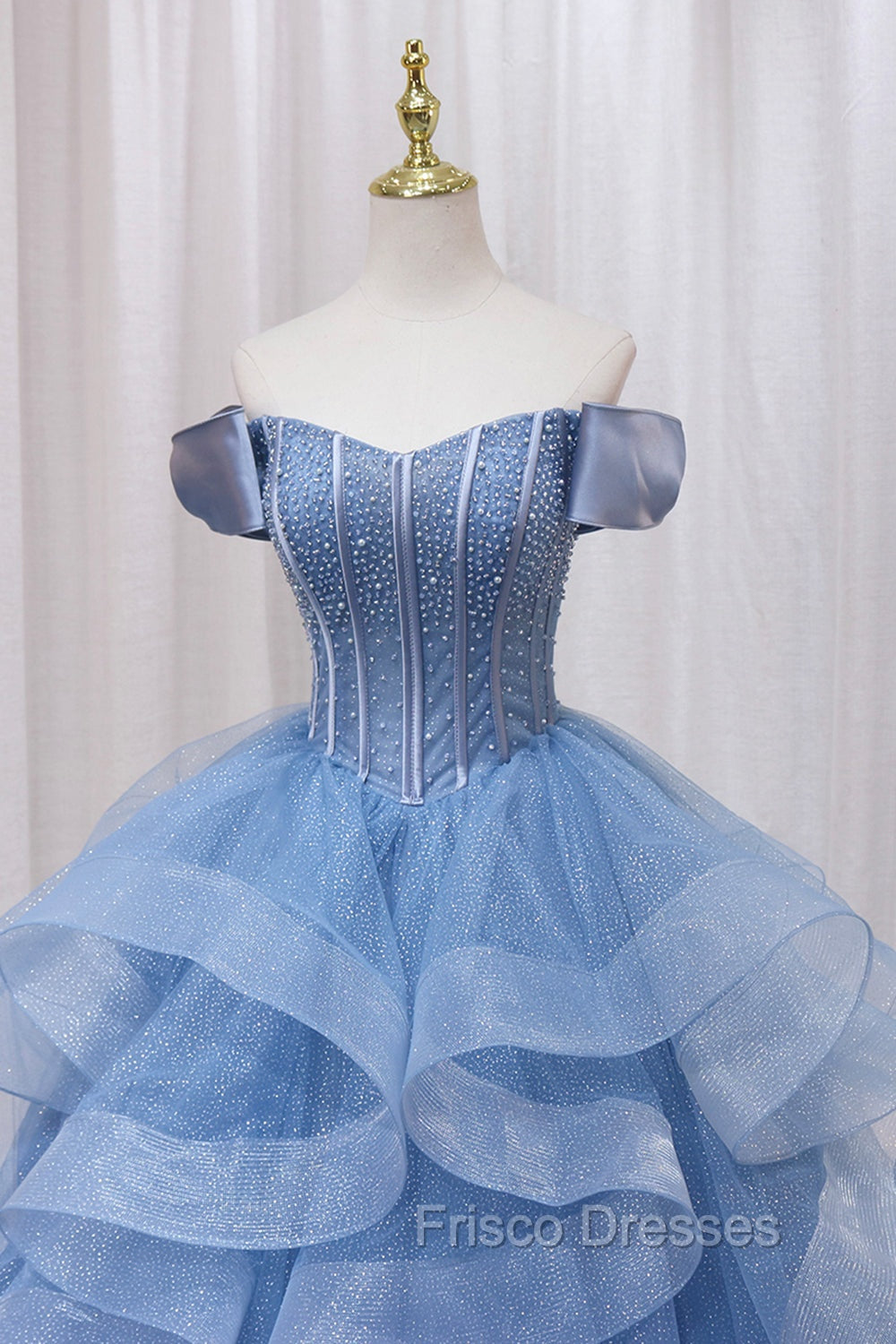Blue Tulle Layers Long Formal Prom Gown, A-Line Blue Evening Dress