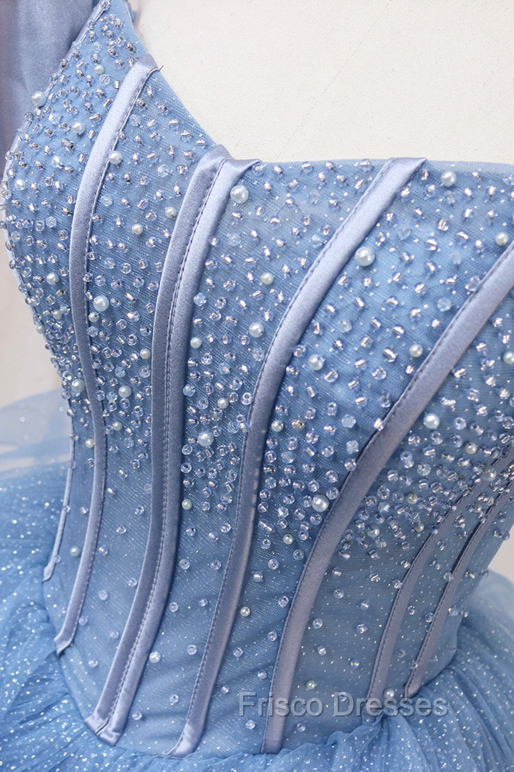 Blue Tulle Layers Long Formal Prom Gown, A-Line Blue Evening Dress