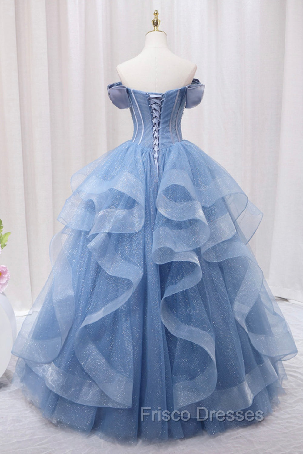 Blue Tulle Layers Long Formal Prom Gown, A-Line Blue Evening Dress