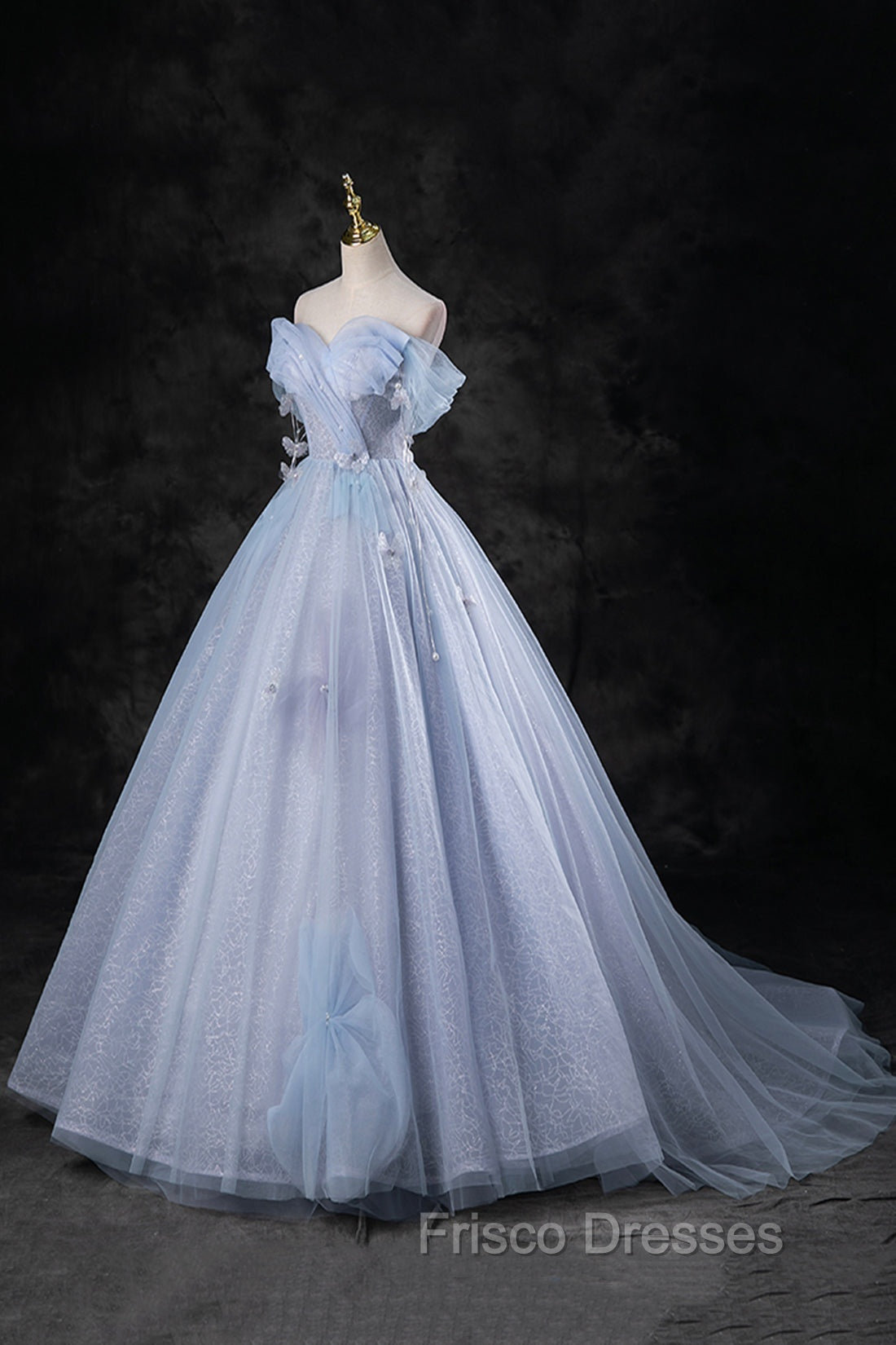 Blue Tulle Long A-Line Formal Prom Dress Party Dress, Beautiful Off the Shoulder Blue Evening Dress Secondary image