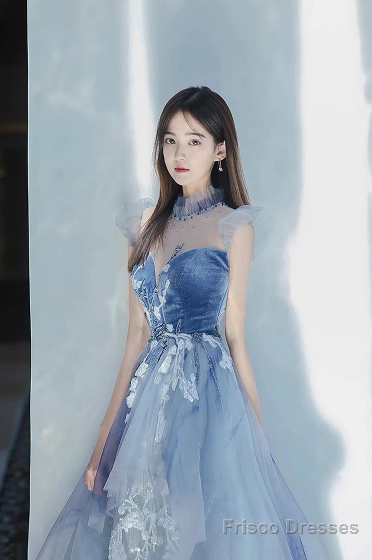 Blue Tulle Long A-Line Prom Dress With Lace, Lovely Evening Party Dress Secondary image