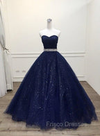 Blue Tulle Long Evening Gown Party Dress, Navy Blue Sweet 16 Gown