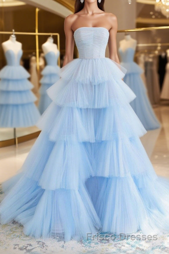 Blue tulle long Formal Prom Dresses, blue tulle evening Dresses Main image