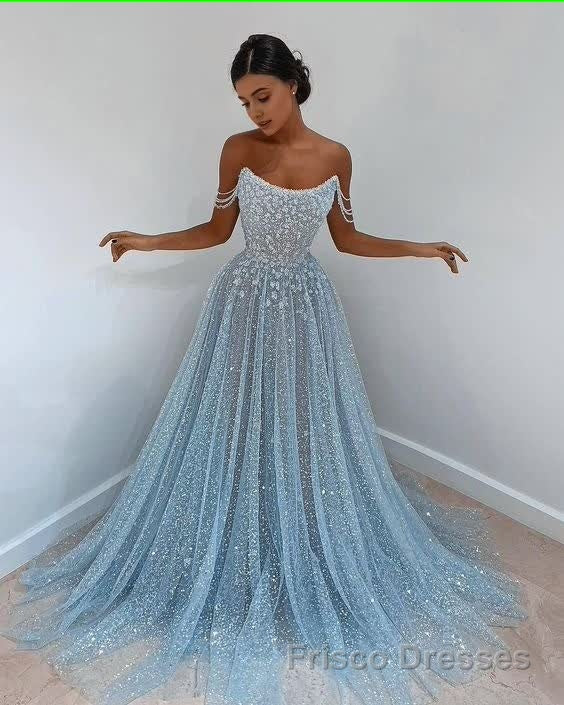 Blue tulle long Formal Prom Dresses, blue tulle evening Dresses Secondary image