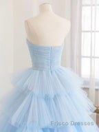 Blue tulle long Formal Prom Dresses, blue tulle evening Dresses