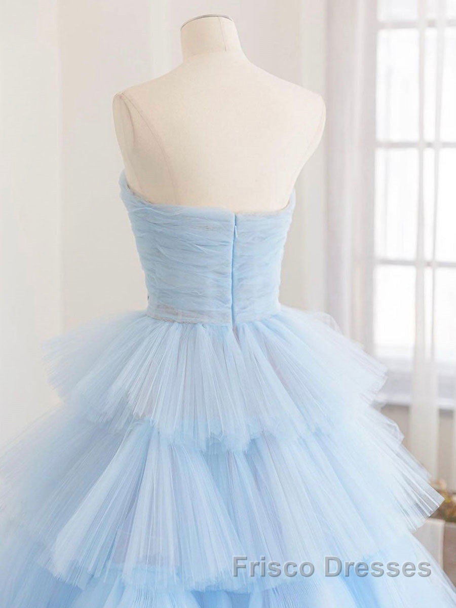 Blue tulle long Formal Prom Dresses, blue tulle evening Dresses