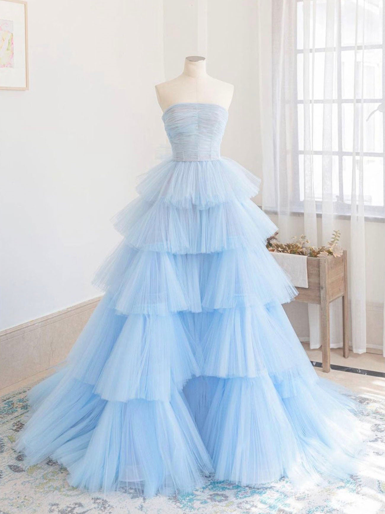Blue Tulle Long Prom Dress Blue Tulle Long Evening Dress Main image