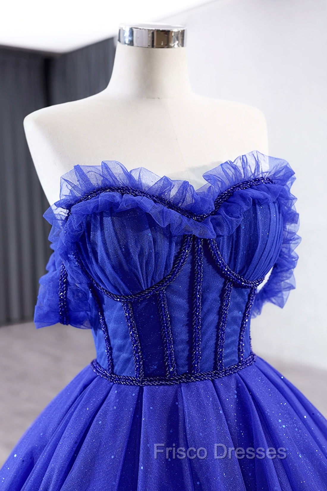 Blue Tulle Long Formal Prom Dress, Off the Shoulder Formal Evening Party Dress Secondary image