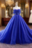 Blue Tulle Long Formal Prom Dress, Off the Shoulder Formal Evening Party Dress