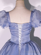Blue Tulle Long Prom Dress, Tulle Blue Sweet 16 Dress