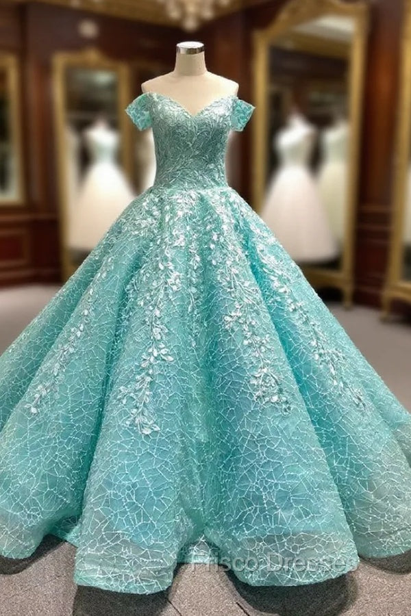 Blue Tulle Off the Shoulder Appliques Formal Prom Dress