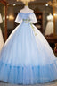 Blue Tulle Off the Shoulder Appliques Quinceanera Dress