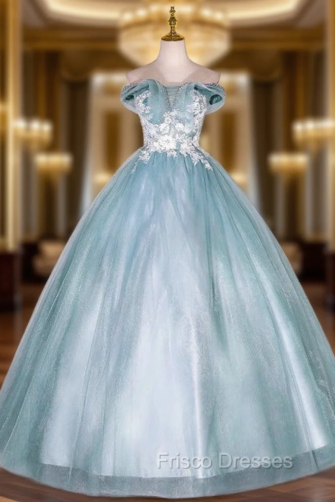 Blue Tulle Off the Shoulder Beading Quinceanera Dress Main image