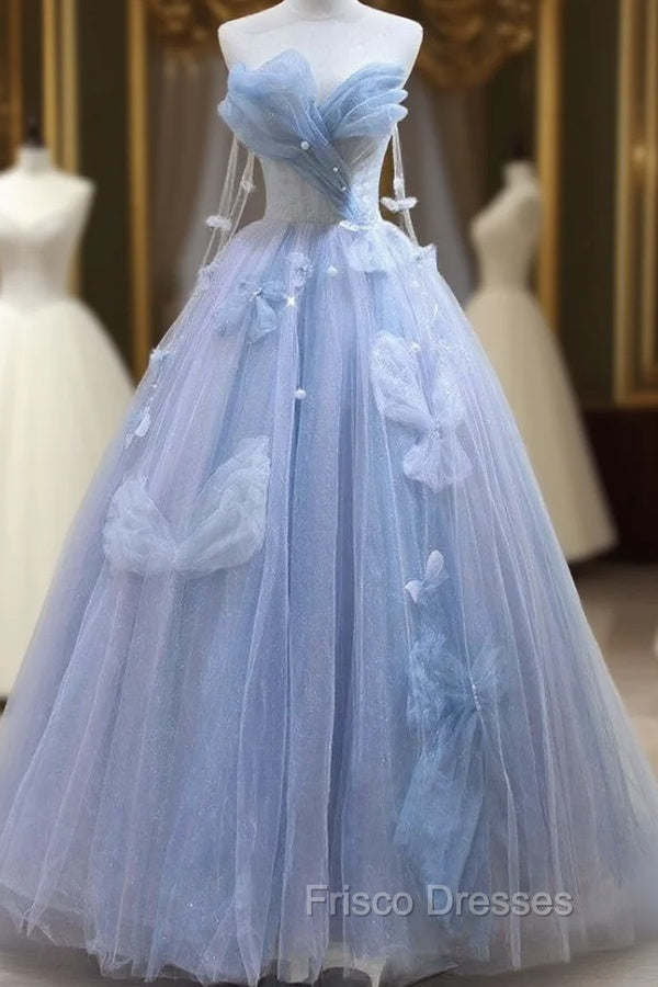 Blue Tulle Off the Shoulder Butterfly Formal Prom Dress Main image