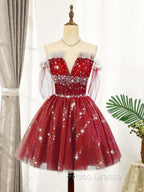 Blue Tulle Sequin Short Formal Prom Dress, Puffy Blue Homecoming Dress