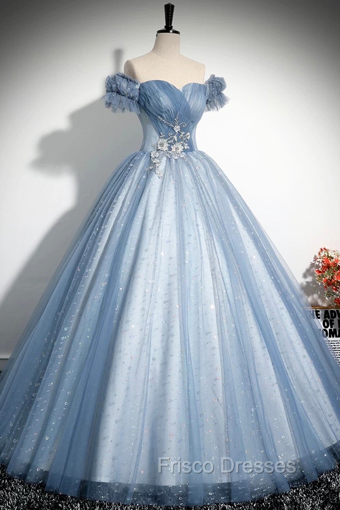 Blue Tulle Sequins Long Formal Prom Dress, Beautiful A-Line Evening Party Dress Secondary image