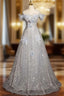 Blue Tulle Sequins Off the Shoulder Flower Formal Prom Dress