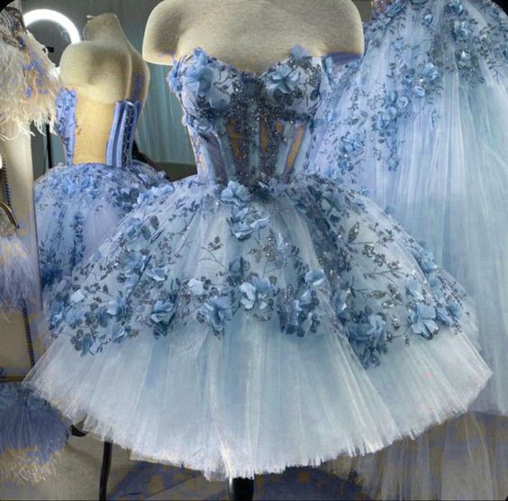 Blue Tulle Short Homecoming Dress With 3D Flowers Main image
