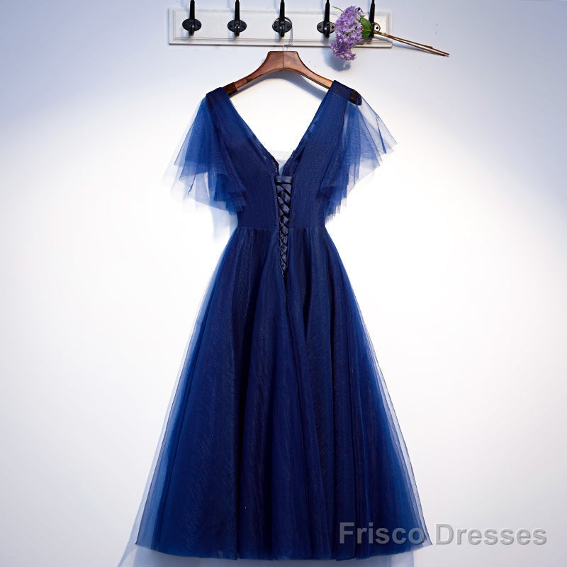 Blue Tulle Short Party Dress With Lace Applique, Blue Formal Dress Prom Dresses Secondary image