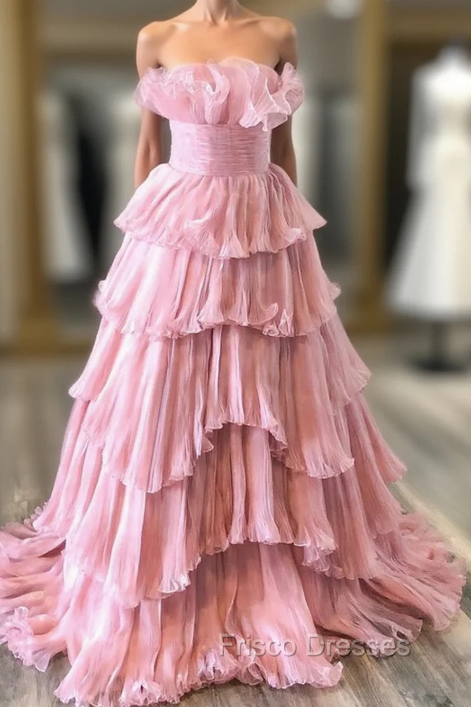 Blue Tulle Strapless Tiers Formal Prom Dress Main image