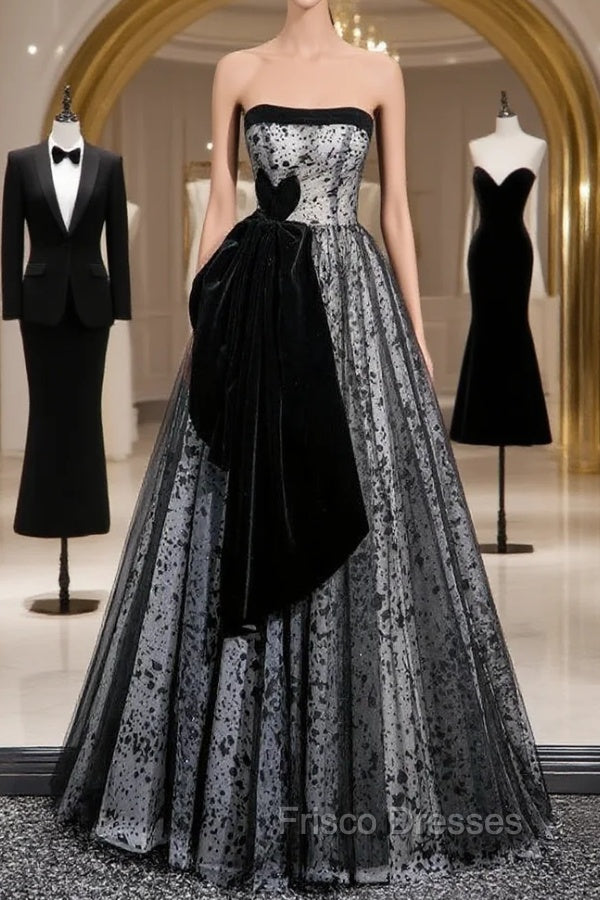 Blue Tulle Strapless Velvet Formal Prom Dress Main image