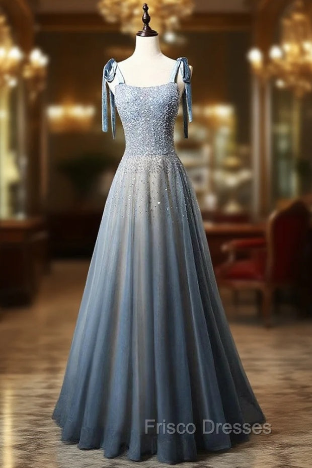 Blue Tulle Straps Beading Formal Prom Dress Main image