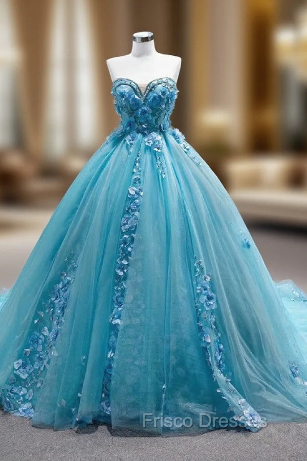Blue Tulle Sweetheart Appliques Beading Formal Prom Dress Main image