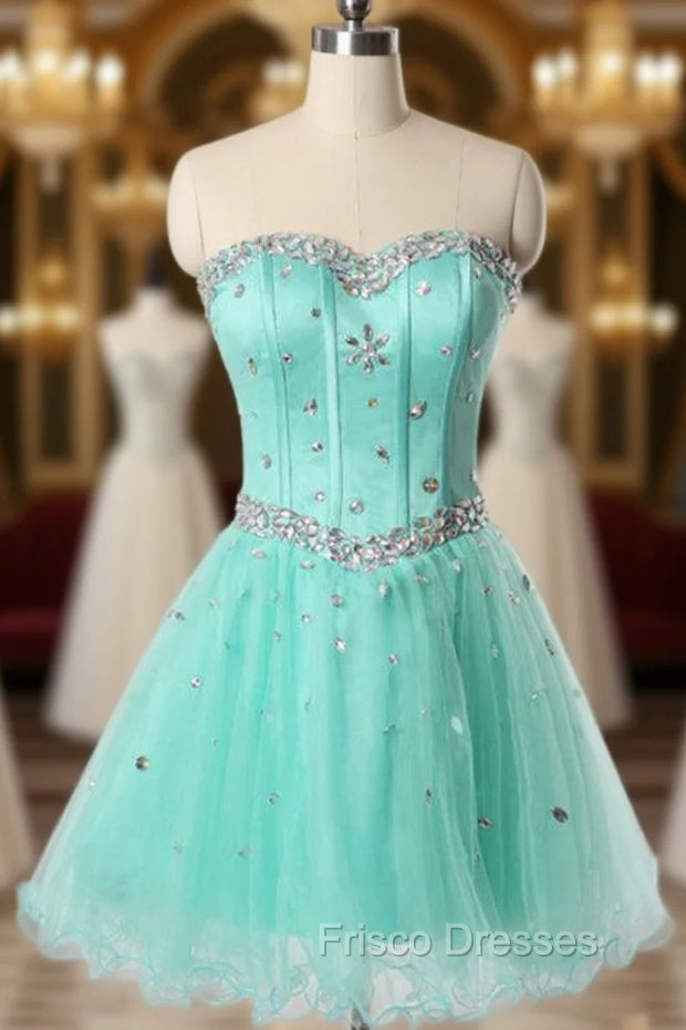 Blue Tulle Sweetheart Crystal Homecoming Dress