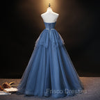Blue Tulle Sweetheart Simple Pretty Floor Length Party Dress, Blue A-line Evening Dress Formal Prom Dress