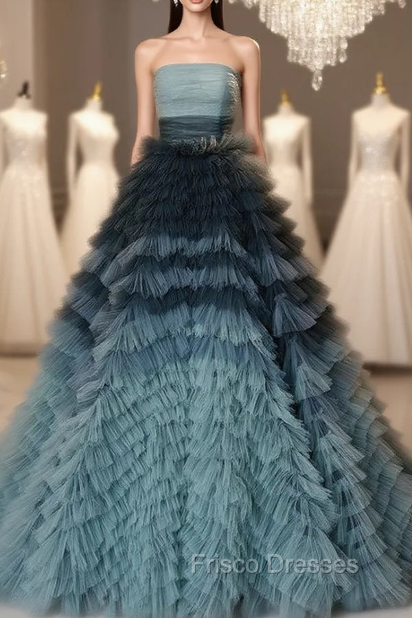 Blue Tulle Tiers Strapless Pleats Quinceanera Dress Main image