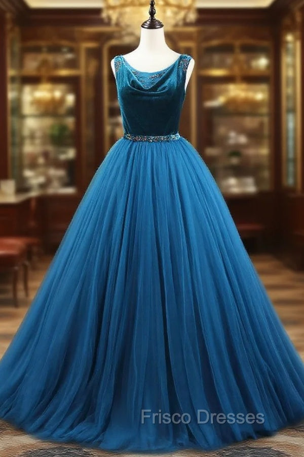 Blue Tulle Velvet Beading Formal Prom Dress Main image