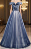 Blue Tulle Velvet Off the Shoulder Beading Formal Prom Dress