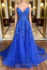 Blue Tulle with Lace A-line Floor Length Party Dress Blue Junior Formal Prom Dress Formal Prom Dress shops