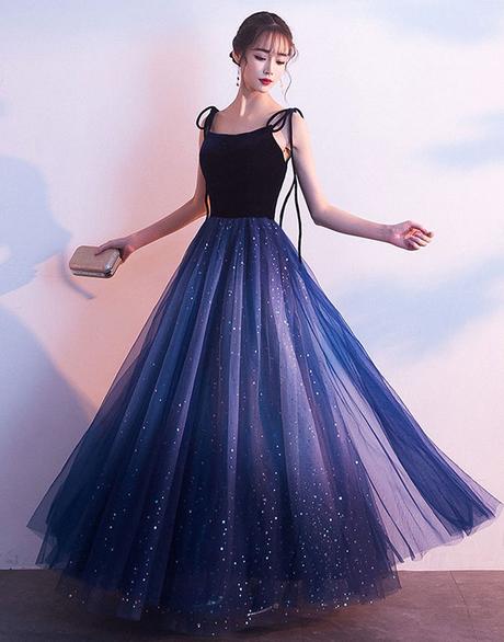 Blue Tulle With Velvet Straps Long Party Dress, Gorgeous Formal Gown Secondary image