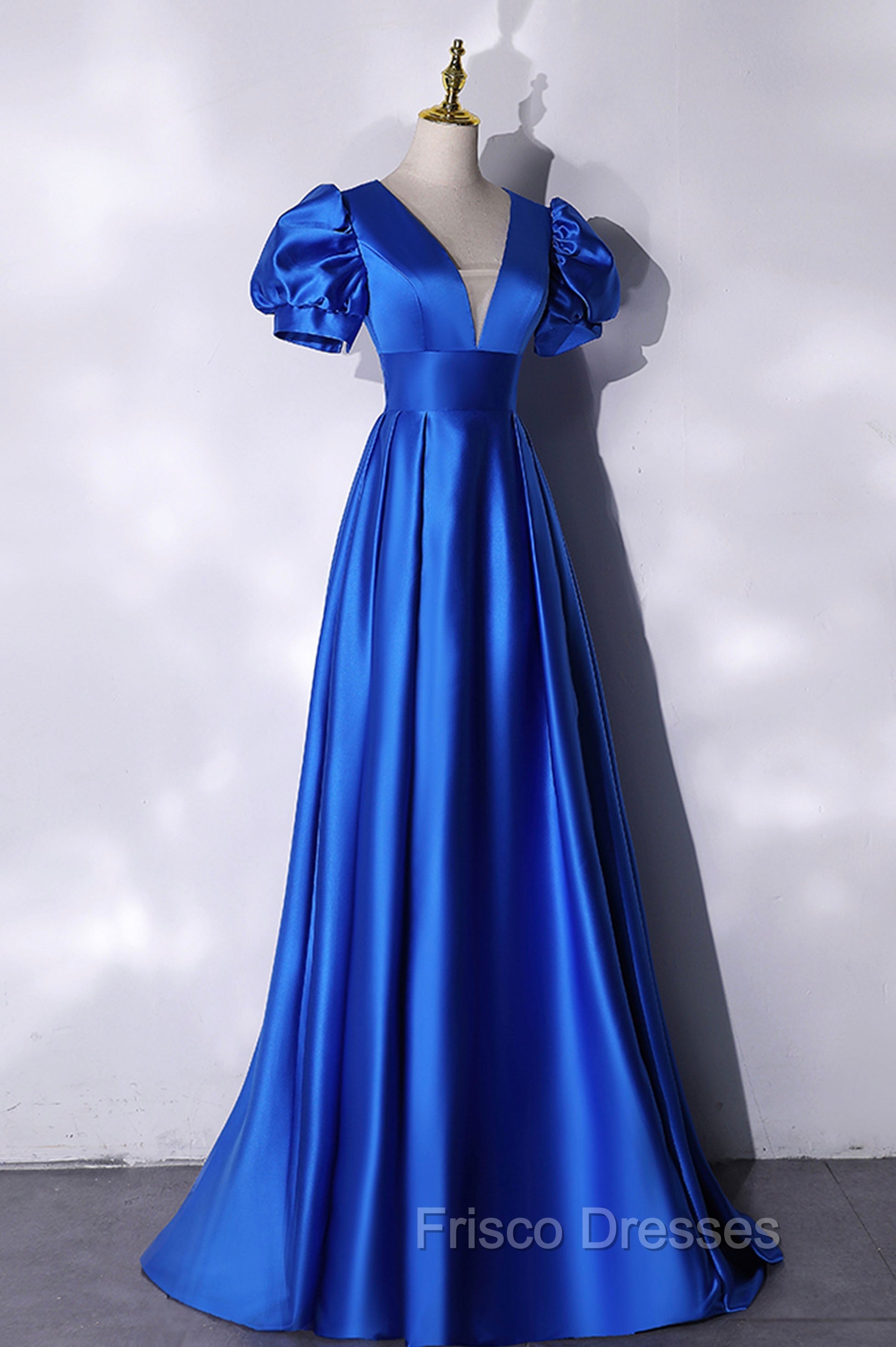 Blue V-Neck Satin Long Formal Prom Dress, Simple Blue Evening Party Dress Secondary image