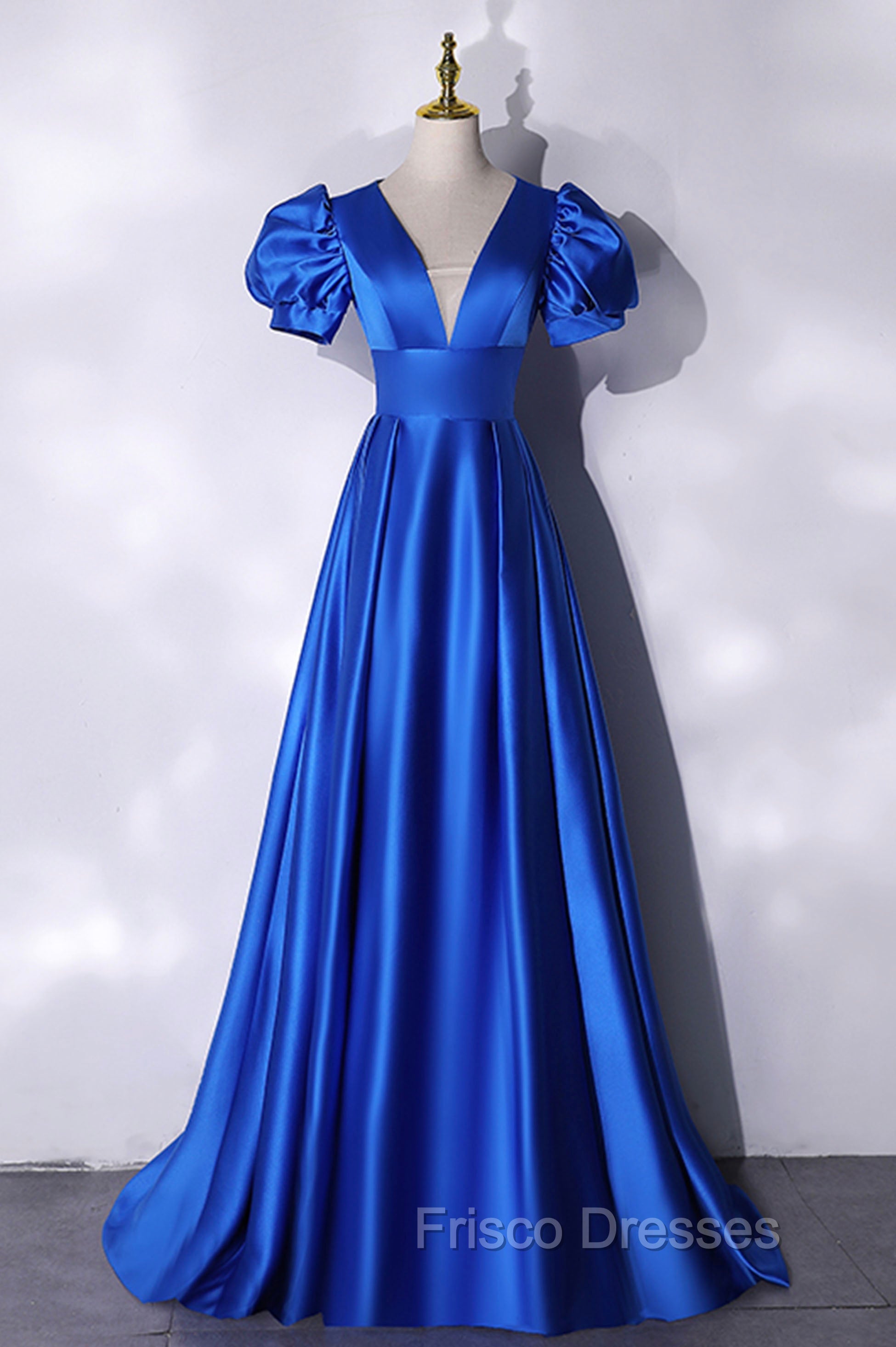 Blue V-Neck Satin Long Formal Prom Dress, Simple Blue Evening Party Dress Main image